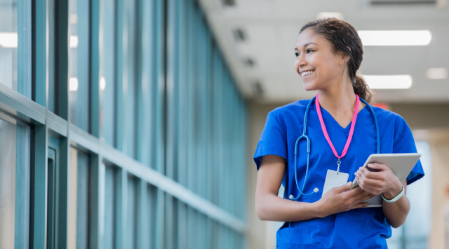healthcare employee working during construction
